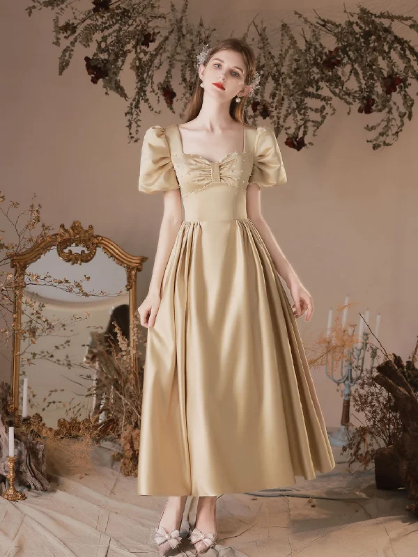 Simple Satin Tea Length Champagne Prom Dress, Satin Evening Dresses Tunics Exclusive limited Simple Satin Tea Length Champagne Prom Dress, Satin Evening Dresses Tunics Exclusive limited