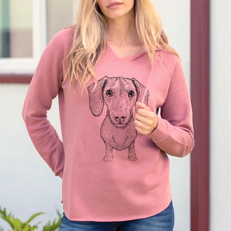 Bare Ernie the Mini Dachshund - Cali Wave Hooded Sweatshirt Hoodie Dress Longline Feminine Bare Ernie the Mini Dachshund - Cali Wave Hooded Sweatshirt Hoodie Dress Longline Feminine