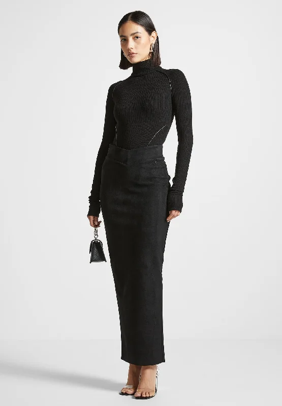 Suede Midaxi Skirt - Black denim skirt stylish