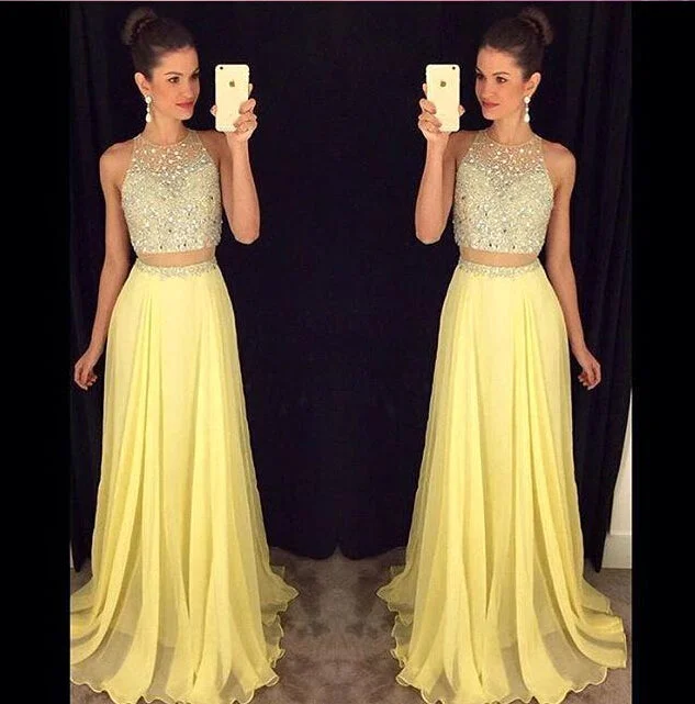 Two Pieces Yellow Prom Dress, Prom Dresses, Evening Gown, Graduation School Party Dress, Winter Formal Dress Tunics Wedding white Two Pieces Yellow Prom Dress, Prom Dresses, Evening Gown, Graduation School Party Dress, Winter Formal Dress Tunics Wedding white