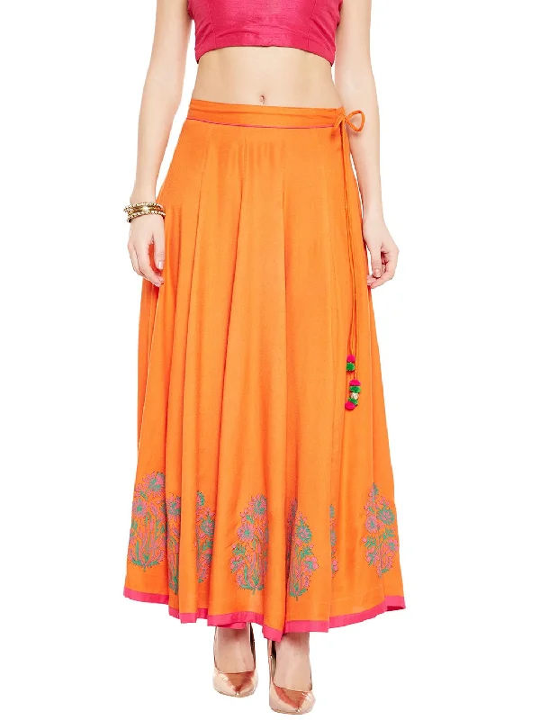 Women's Block Print Kalidar Skirt  - BitterLime linen skirt airy