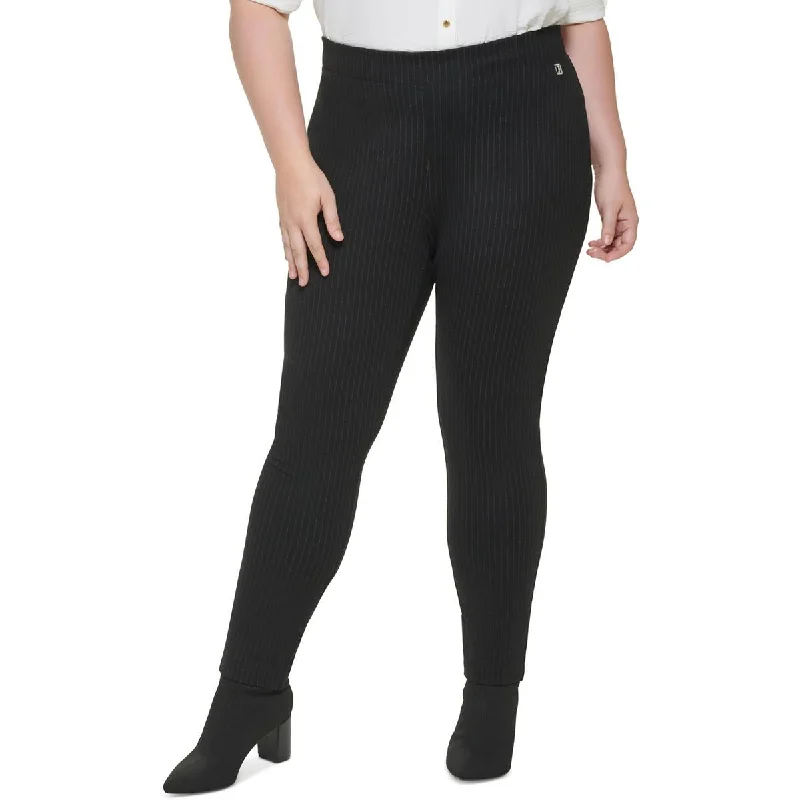 Calvin Klein Womens Plus Pinstripe Pull-On Skinny Pants Soft Cotton Pants