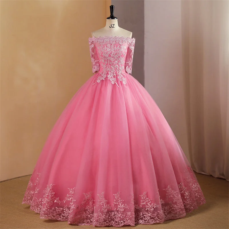 Pink Ball Gown Off Shoulder Graduation Party Dress Tunics Summer linen