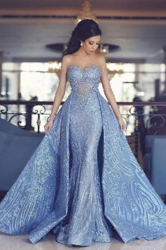 Elegant Blue Long Sleeve Mermaid Appliques Long Prom Dresses, Party Dresses STI15161 High-Low Hemline Casual Elegant Blue Long Sleeve Mermaid Appliques Long Prom Dresses, Party Dresses STI15161 High-Low Hemline Casual