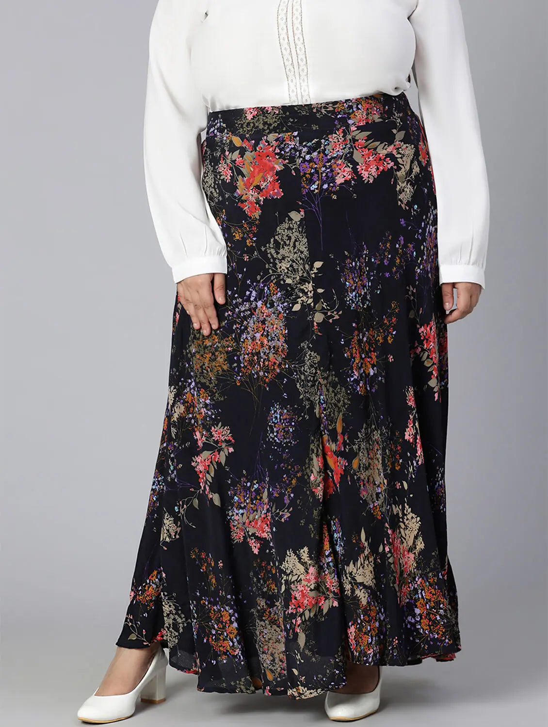 Fairy Blue Floral Print Elasticated Plus Size Women Skirt velvet skirt sumptuous