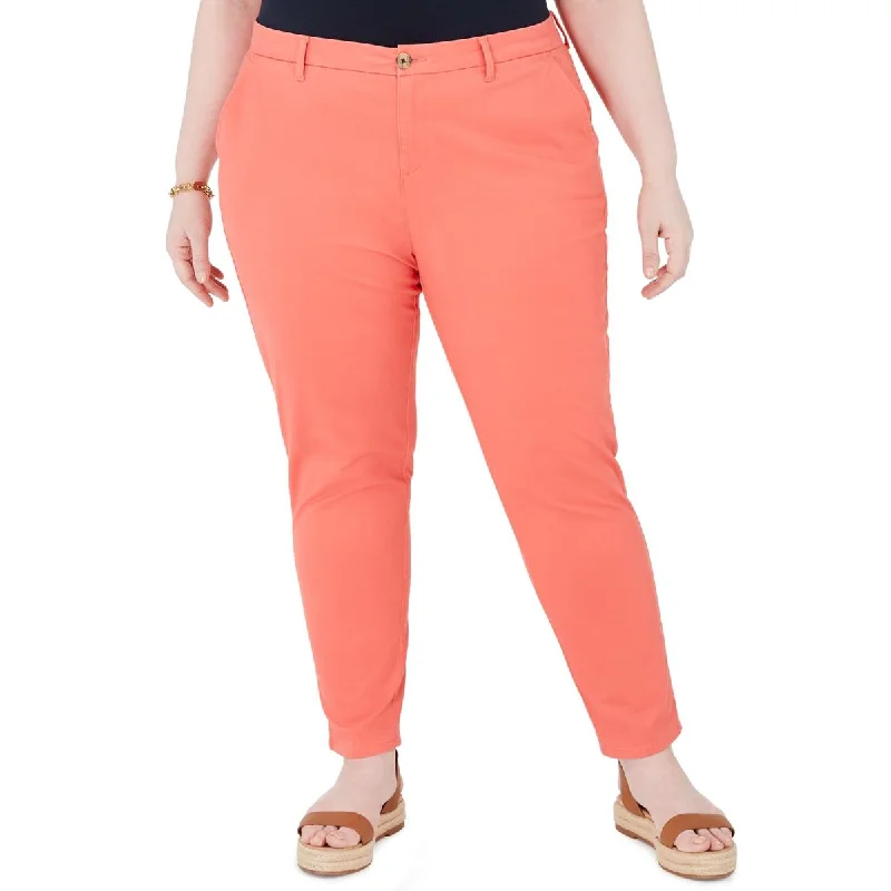 Tommy Hilfiger Womens Plus Hampton High Rise Straight Leg Chino Pants Warm Wool Trousers