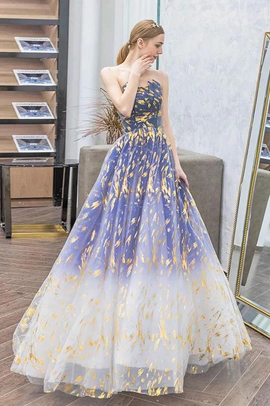Charming Ombre Puffy Strapless Sparkly Prom Dress, Sexy Long Sleeveless Party Dresses STI15118 Off-the-shoulder Bohemian Festive Charming Ombre Puffy Strapless Sparkly Prom Dress, Sexy Long Sleeveless Party Dresses STI15118 Off-the-shoulder Bohemian Festive