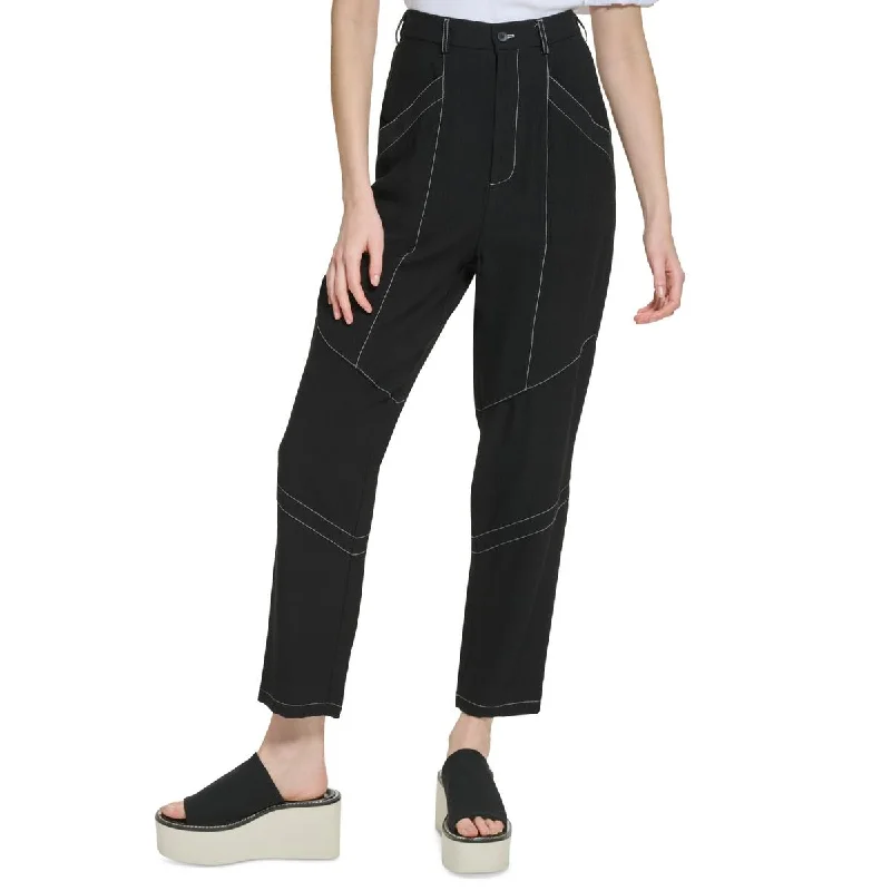 DKNY Womens Crinkle Pockets Ankle Pants Elegant High-Waist Pants