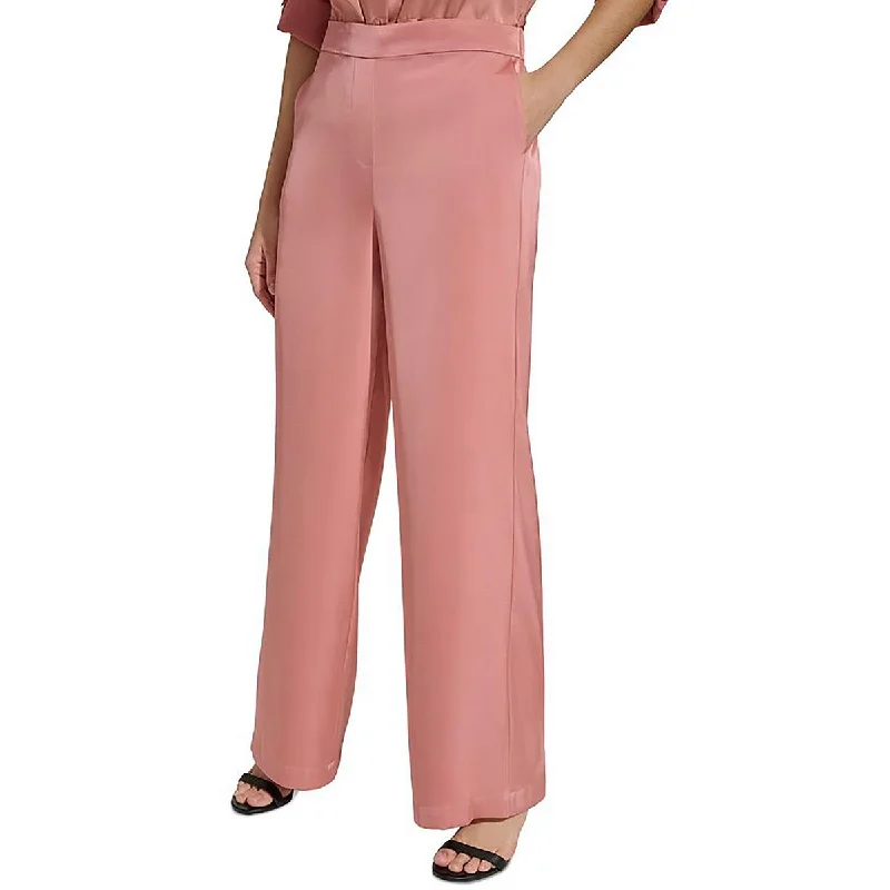 Calvin Klein Womens Satin High Rise Wide Leg Pants Comfortable Denim Leggings