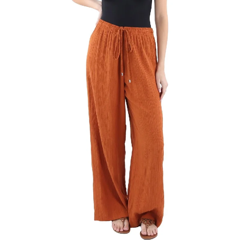 Calvin Klein Womens High Rise Drawstring Wide Leg Pants Comfy Zip-Up Pants