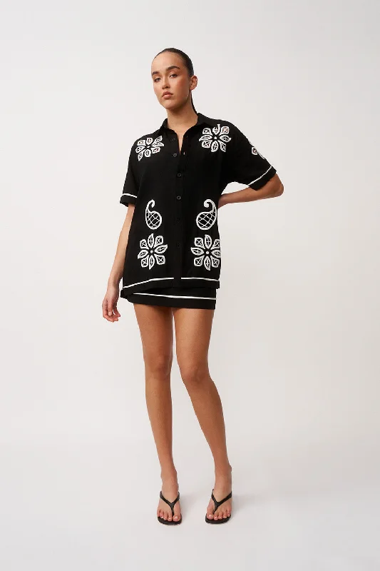Monochrome Piped Trim Mini Skirt - Black Ivory lace skirt delicate