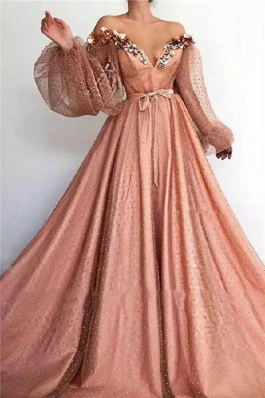 Stunning Long Sleeve Sexy Off the Shoulder Tulle Beading Prom Dresses V Neck Party Dresses STI15436 Chiffon Maxi Beach Stunning Long Sleeve Sexy Off the Shoulder Tulle Beading Prom Dresses V Neck Party Dresses STI15436 Chiffon Maxi Beach