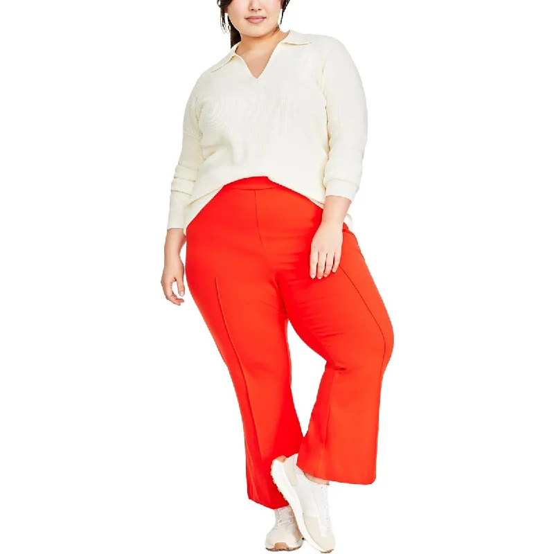 On 34th Womens Plus High Rise Flared Ankle Pants Casual Track Pants