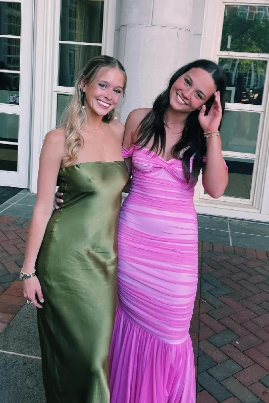 Off the Shoulder Pink Sheath Long Party Dress Off-the-shoulder Chic Trendy