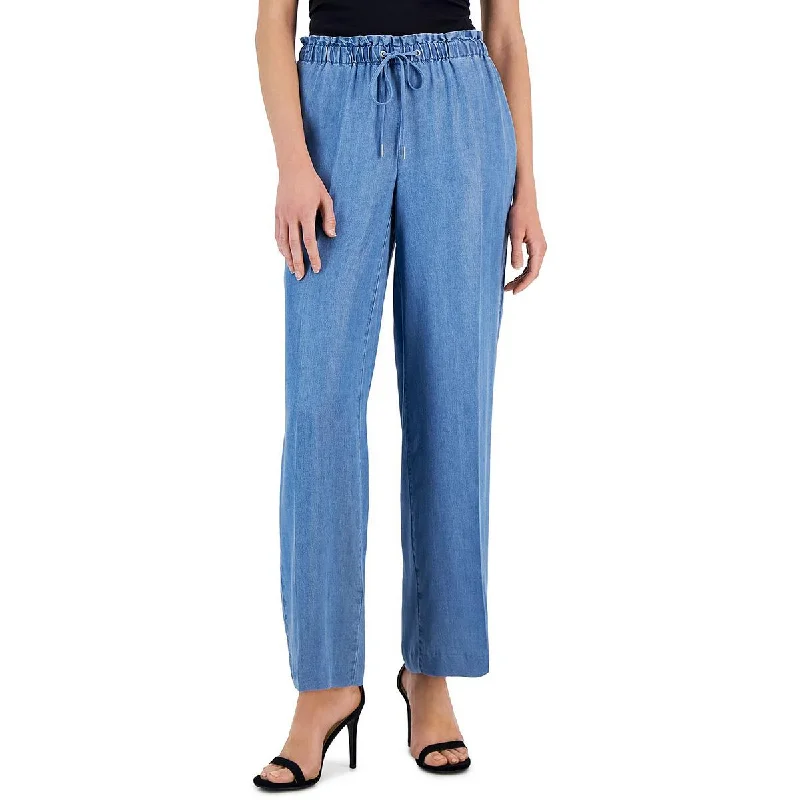Anne Klein Womens Tencel Drawstring Hem Wide Leg Pants Trendy Velvet Pants