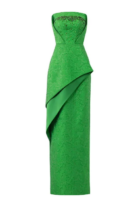 Visage Strapless Straight Across Neck Jacquard Floor Length Dress Tunics Lace romantic Visage Strapless Straight Across Neck Jacquard Floor Length Dress Tunics Lace romantic