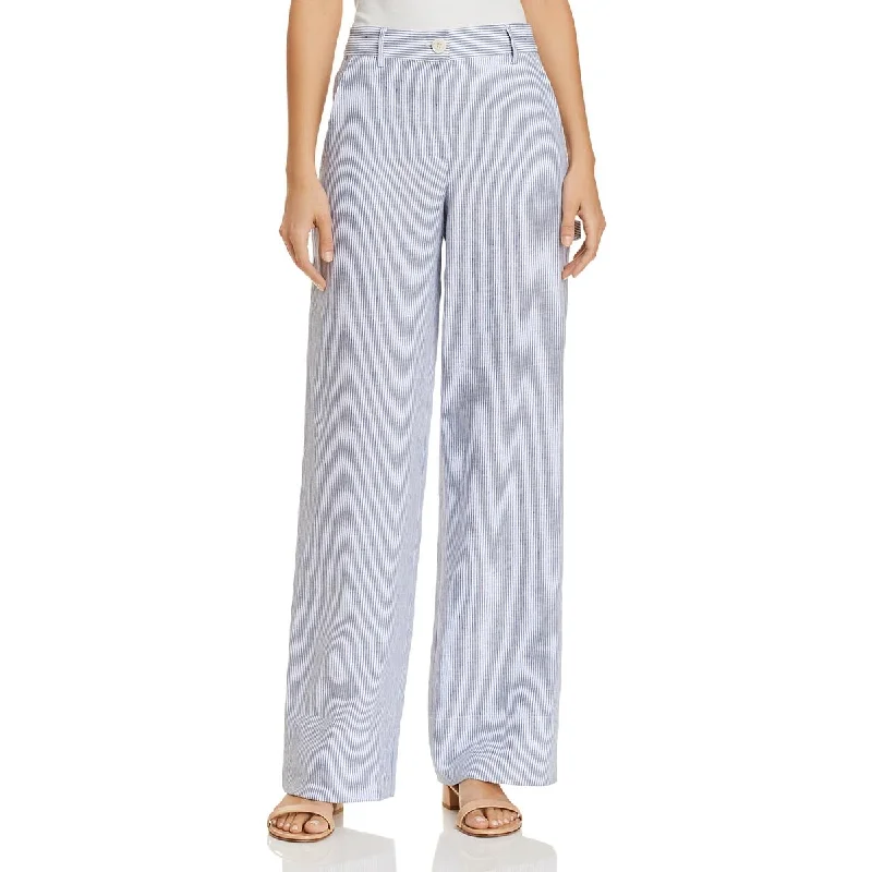 Theory Womens CARPENTER PANT Linen Striped Straight Leg Pants Trendy Wide-Leg Pants
