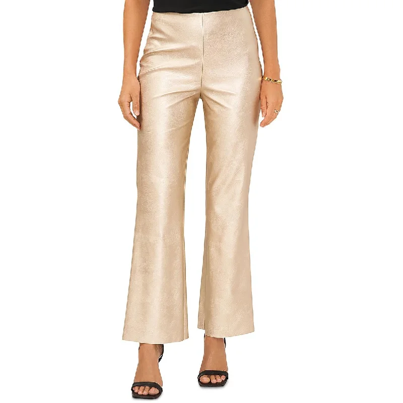 Vince Camuto Womens Faux Leather Metallic Flared Pants Stylish Casual Pants