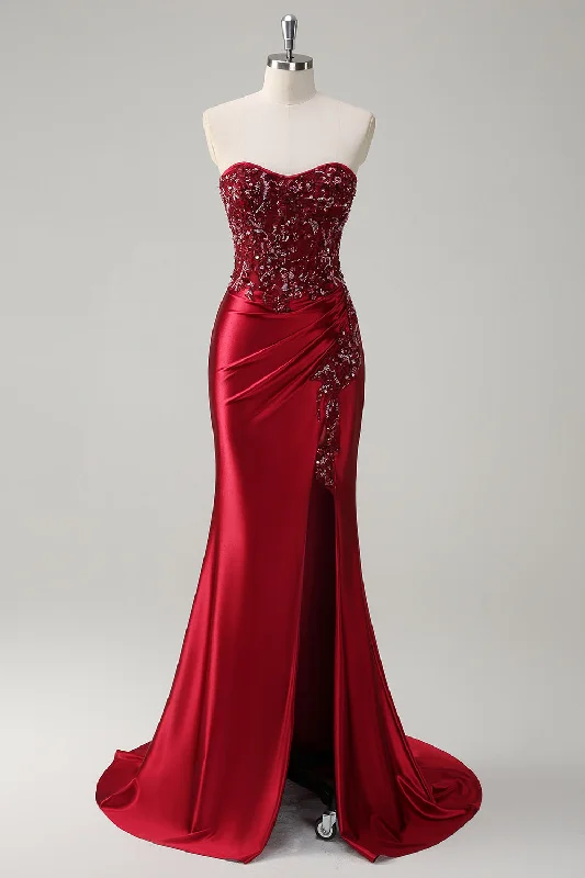 Mermaid Burgundy Strapless Sequin Long Prom Dress with Beading Tunics Favorite customer Mermaid Burgundy Strapless Sequin Long Prom Dress with Beading Tunics Favorite customer