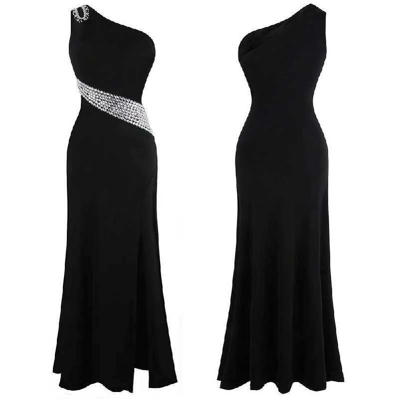Elegant One Shoulder Rhinestone Split Thigh Formal Evening Party Dress Black Prom Gown 027 075 411 Tunics Plaid country Elegant One Shoulder Rhinestone Split Thigh Formal Evening Party Dress Black Prom Gown 027 075 411 Tunics Plaid country