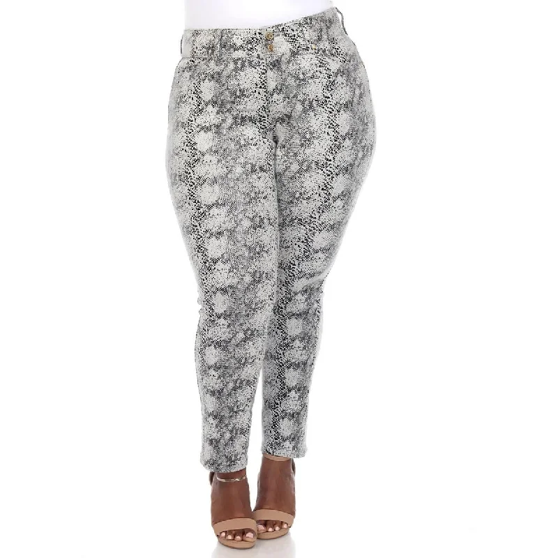 White Mark Womens Plus Mid Rise Snake Print Straight Leg Pants Stylish Harem Pants
