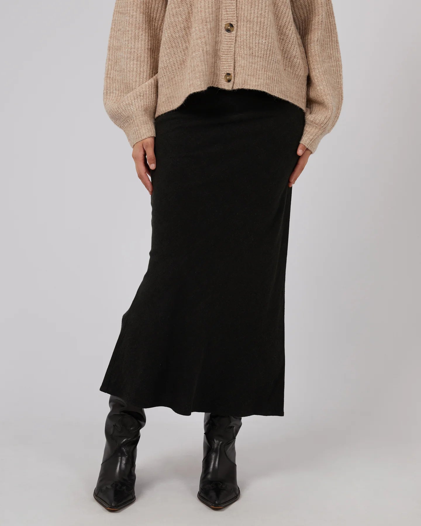 Leyla Maxi Skirt Blk leather skirt sleek