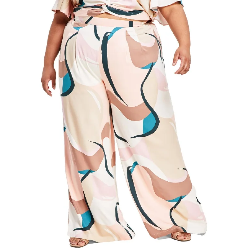 Nina Parker Womens Plus High-Rise Printed Wide Leg Pants Fashionable Jogger Pants