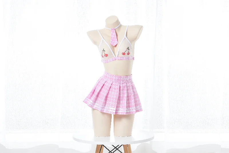 Sexy Anime School Girl Cherry Skirt Set chiffon skirt floaty