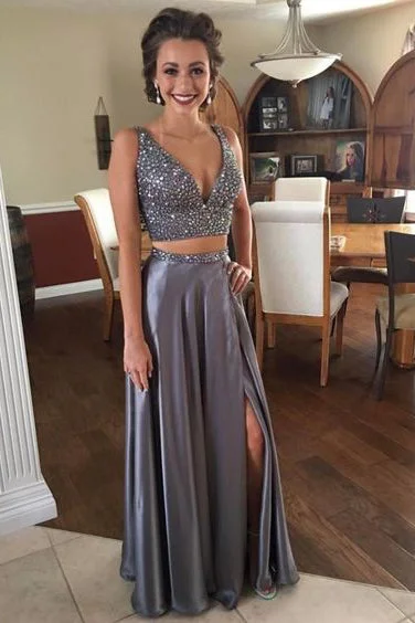 Sexy Two Piece Beaded Prom Dress,2 Piece Slit Evening Party Dress,Graduation Dress OK787 Tunics Prom sequined Sexy Two Piece Beaded Prom Dress,2 Piece Slit Evening Party Dress,Graduation Dress OK787 Tunics Prom sequined