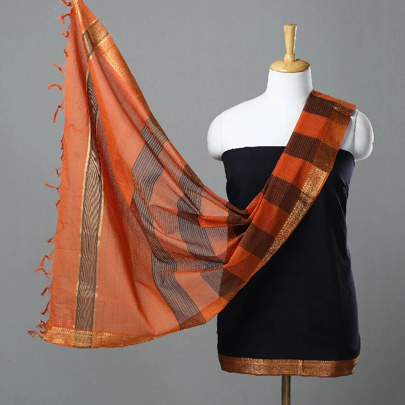 Black - 3pc Handloom Cotton Mangalagiri Dress Material 08 Tunics Fleece cozy