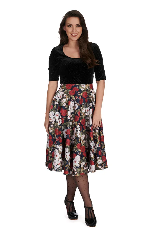 Dark Rose Swing Skirt silk skirt elegant