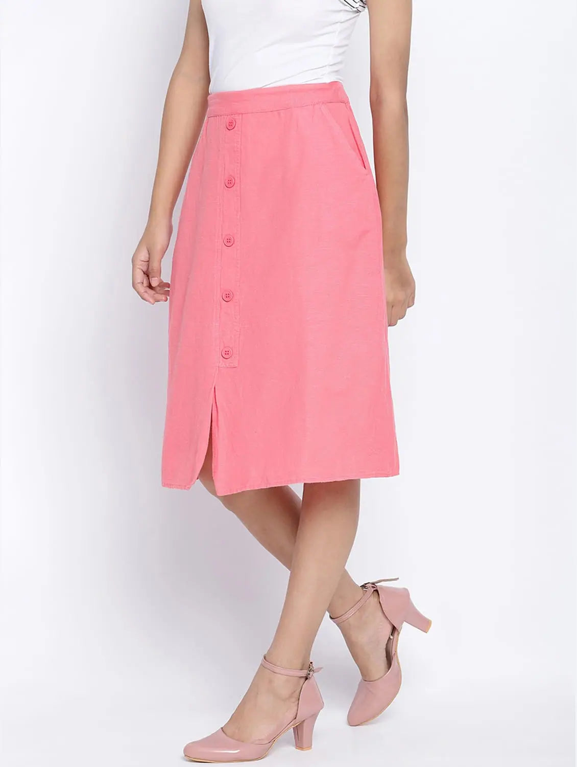 Vegas Pink Button Down Casual Women Skirt velvet skirt luxury