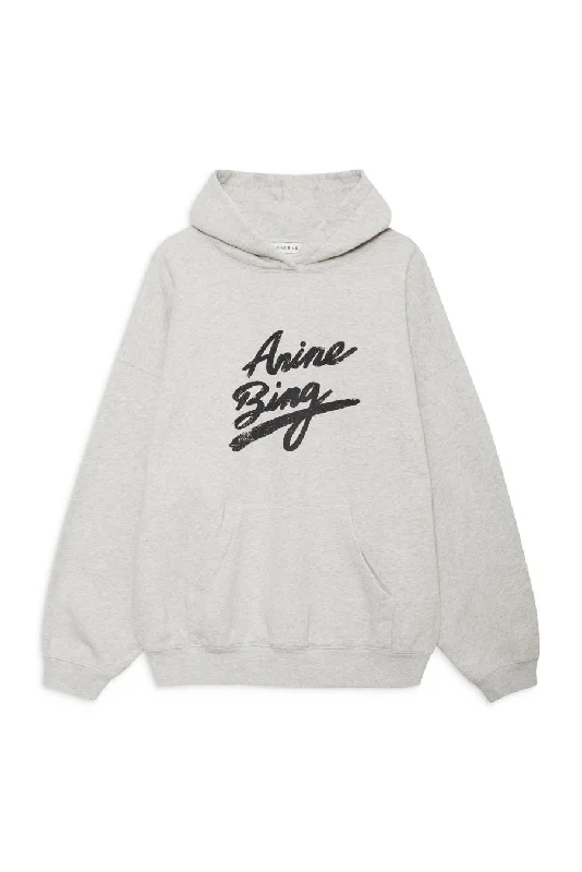 Anine Bing - Harvey Signature Sweatshirt in Heather Grey Hoodie with Hem Elastic Stretchable Comfortable Anine Bing - Harvey Signature Sweatshirt in Heather Grey Hoodie with Hem Elastic Stretchable Comfortable