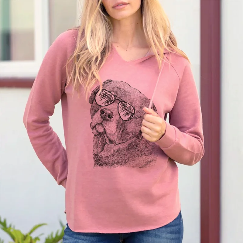 Aviator Bender the Rottweiler - Cali Wave Hooded Sweatshirt Hoodie with Front Slit Layering Stylish Aviator Bender the Rottweiler - Cali Wave Hooded Sweatshirt Hoodie with Front Slit Layering Stylish