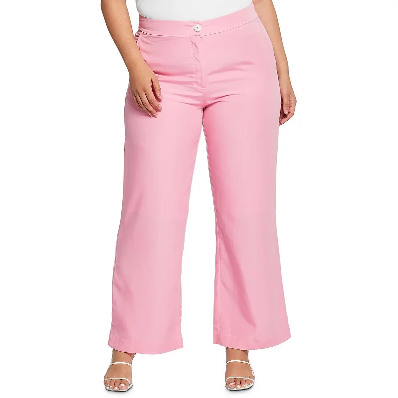 Estelle Womens Plus Textured High Rise Capri Pants Stylish Elastic Waist Pants