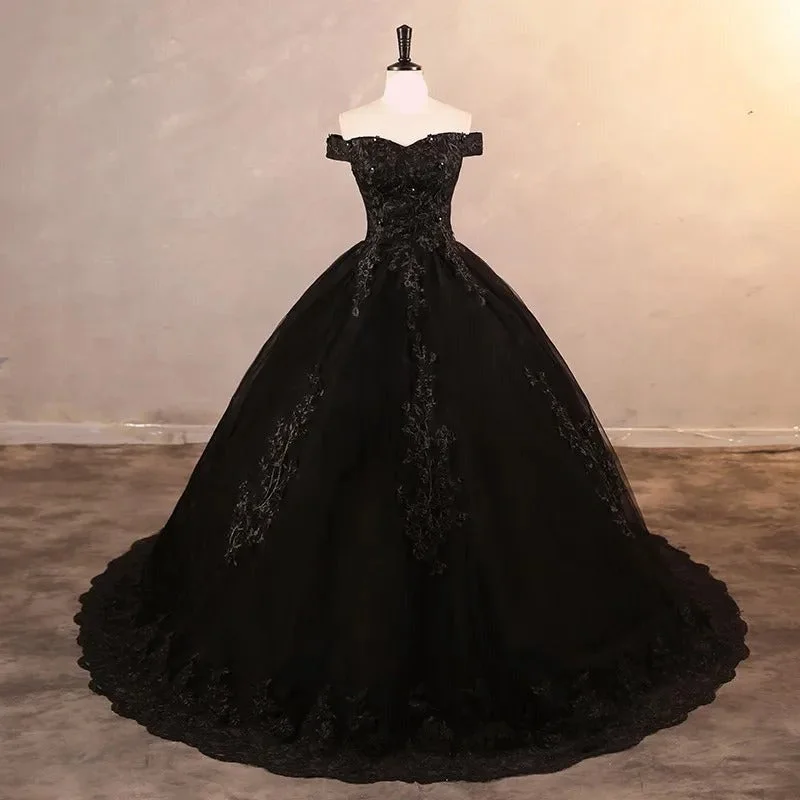 Princess Ball Gown Plus Size Lace Black Party Dress Tunics Seasonal trendy
