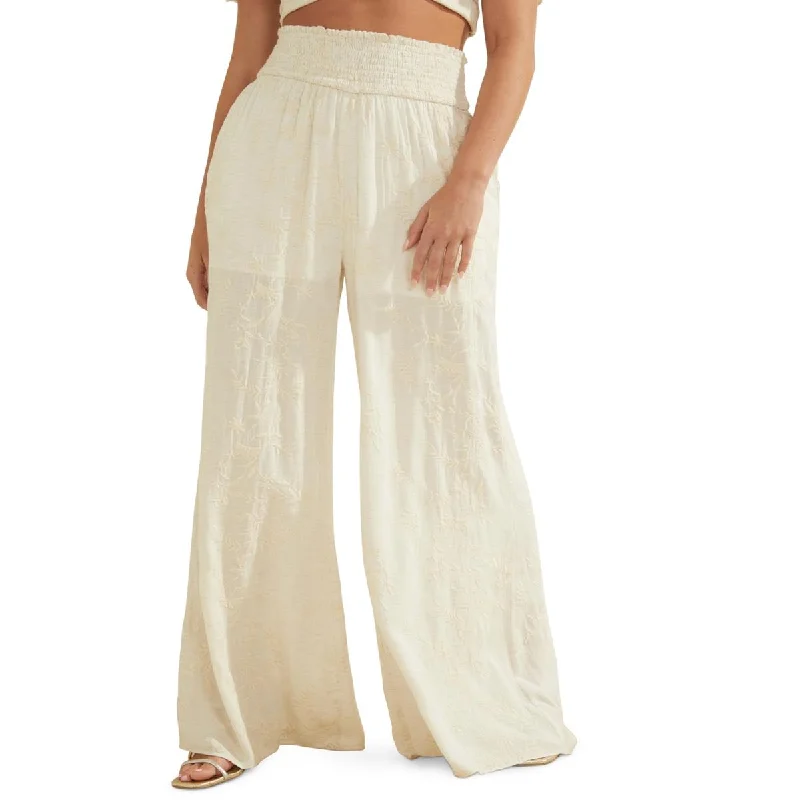 Guess Womens Miya Smocked Wide Leg Palazzo Pants Comfortable Jogger Trousers
