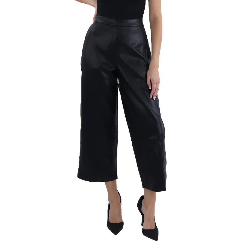 Kobi Halperin Womens Bernie Faux Leather Mid-Rise Wide Leg Pants Chic Slim Fit Pants