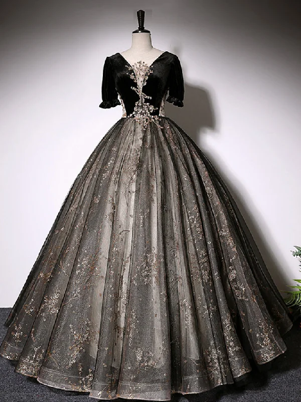 Black A-Line Tulle Lace Long Prom Dress, Black Lace Formal Dress Tunics Mesh breathable Black A-Line Tulle Lace Long Prom Dress, Black Lace Formal Dress Tunics Mesh breathable