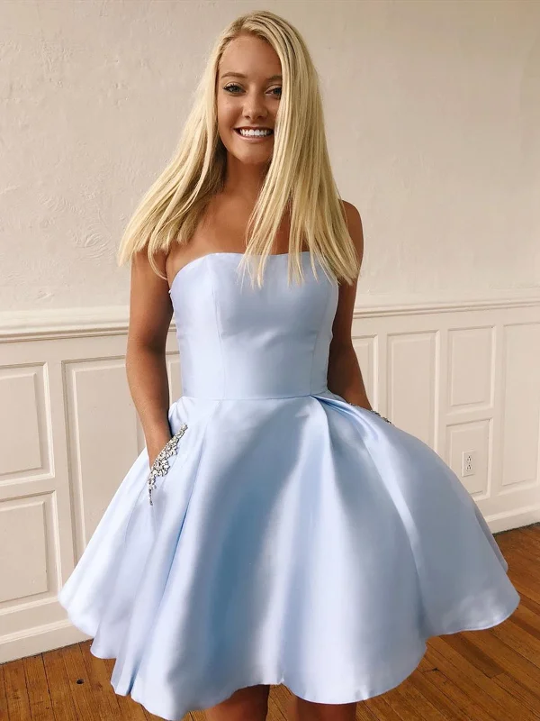 Short Blue Prom Dresses with Pockets, Short Blue Fomal Homecoming Graduation Dresses with Pockets Tunics Luxurious premium Short Blue Prom Dresses with Pockets, Short Blue Fomal Homecoming Graduation Dresses with Pockets Tunics Luxurious premium