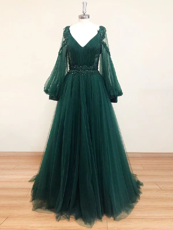 A-Line V Neck Tulle Lace Green Long Prom Dress, Green Formal Evening Dresses Tunics Sophisticated sleek A-Line V Neck Tulle Lace Green Long Prom Dress, Green Formal Evening Dresses Tunics Sophisticated sleek