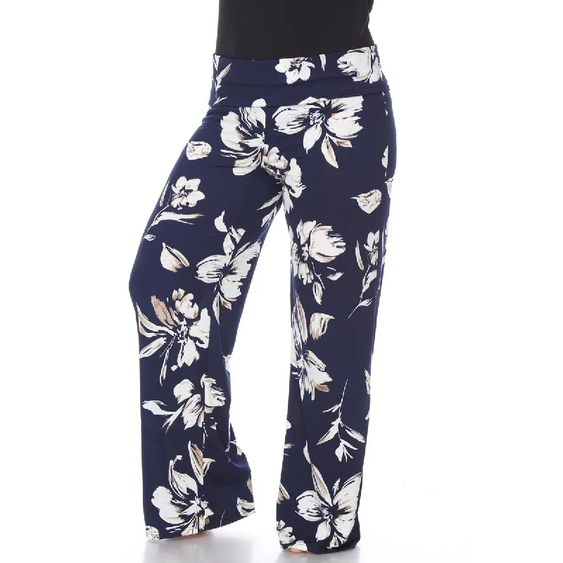 White Mark Womens Plus Floral Print High Rise Palazzo Pants Classic Bootcut Trousers