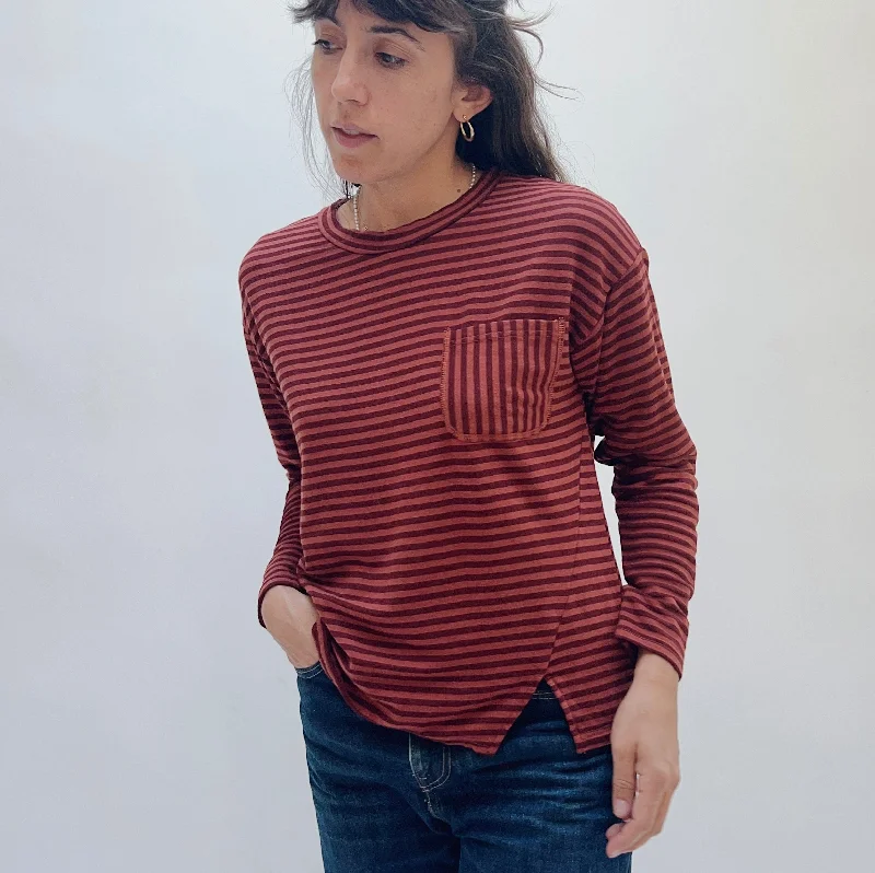 Cut Loose | One Pocket Striped Sweatshirt in Cognac Hoodie with Toggle Buttons Decorative Unique Cut Loose | One Pocket Striped Sweatshirt in Cognac Hoodie with Toggle Buttons Decorative Unique