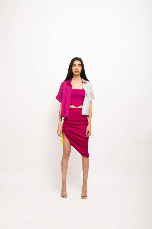 Wine-Grey Skirt Rouching Set relaxed fit skirt