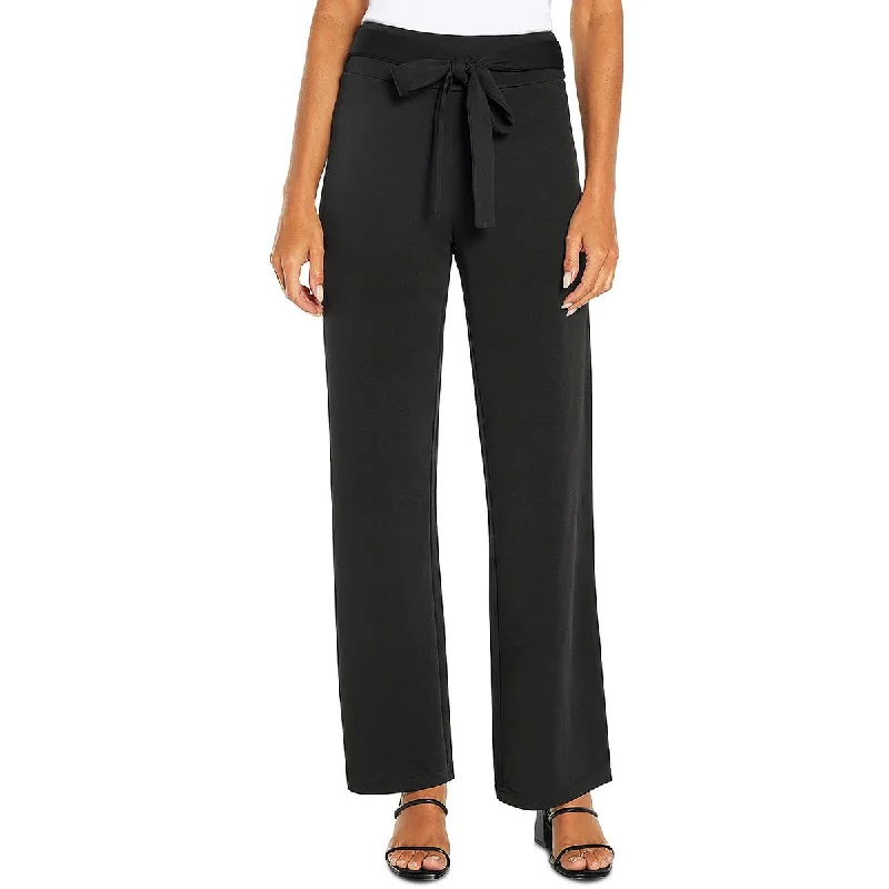 Three Dots Womens Allison Tie Front High Rise Wide Leg Pants Comfortable Cargo Pants