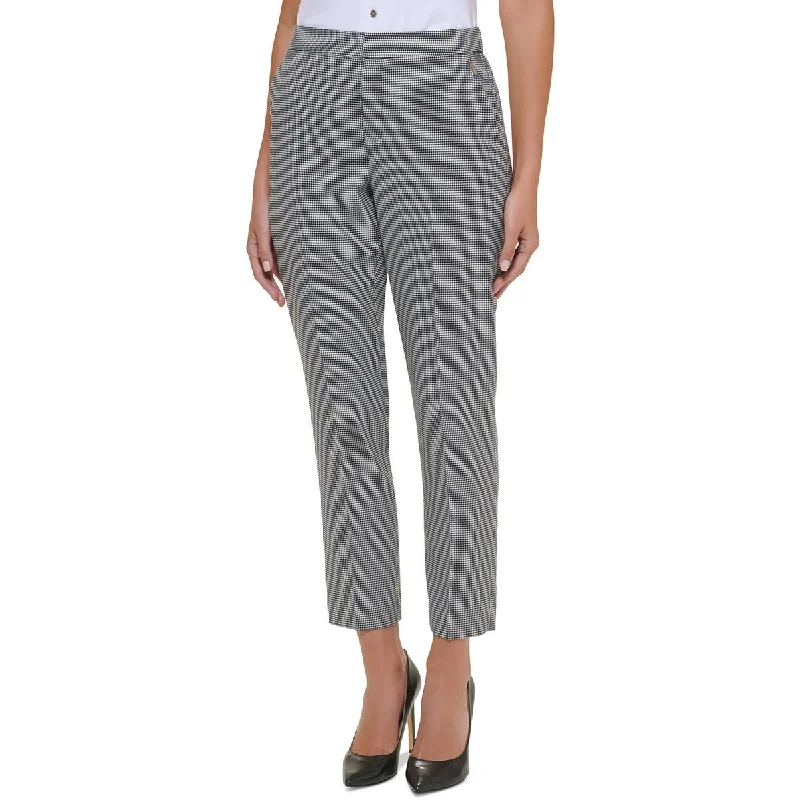 Tommy Hilfiger Womens High Rise Houndstooth Ankle Pants Cozy Jogger Leggings