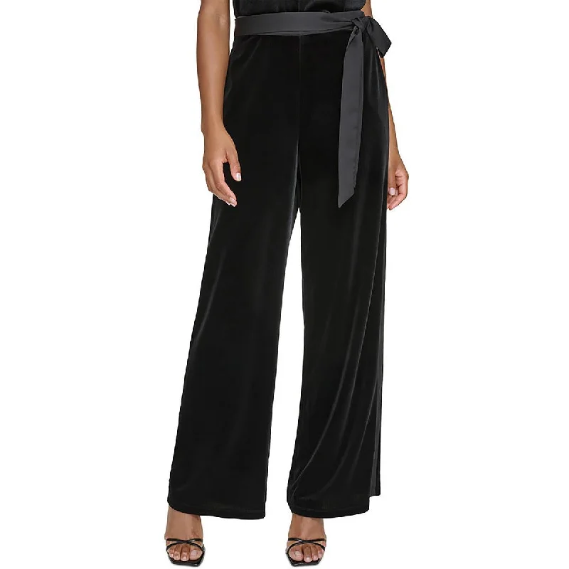 Karl Lagerfeld Paris Womens Velvet High Rise Straight Leg Pants Soft Wool Pants