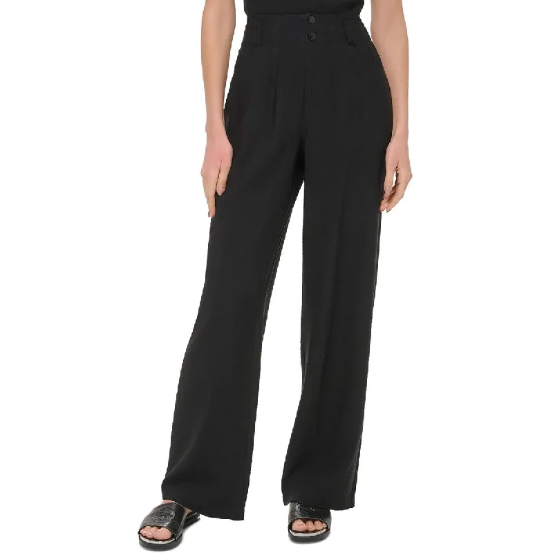 DKNY Womens High Rise Solid Wide Leg Pants Classic Chino Pants