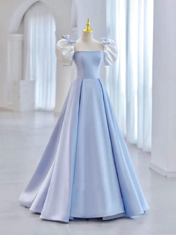 Blue A-Line Satin Long Prom Dresses, Blue Satin Formal Evening Dress Tunics Bridal satin Blue A-Line Satin Long Prom Dresses, Blue Satin Formal Evening Dress Tunics Bridal satin