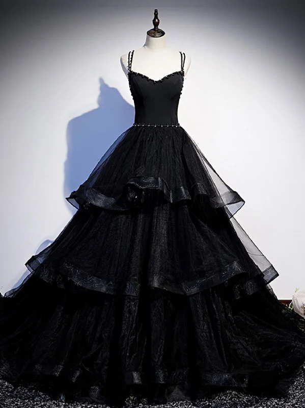 Black V Neck Tulle Long Prom Dress, Black Formal Graduation Dress with Beading Tunics Hiking breathable Black V Neck Tulle Long Prom Dress, Black Formal Graduation Dress with Beading Tunics Hiking breathable